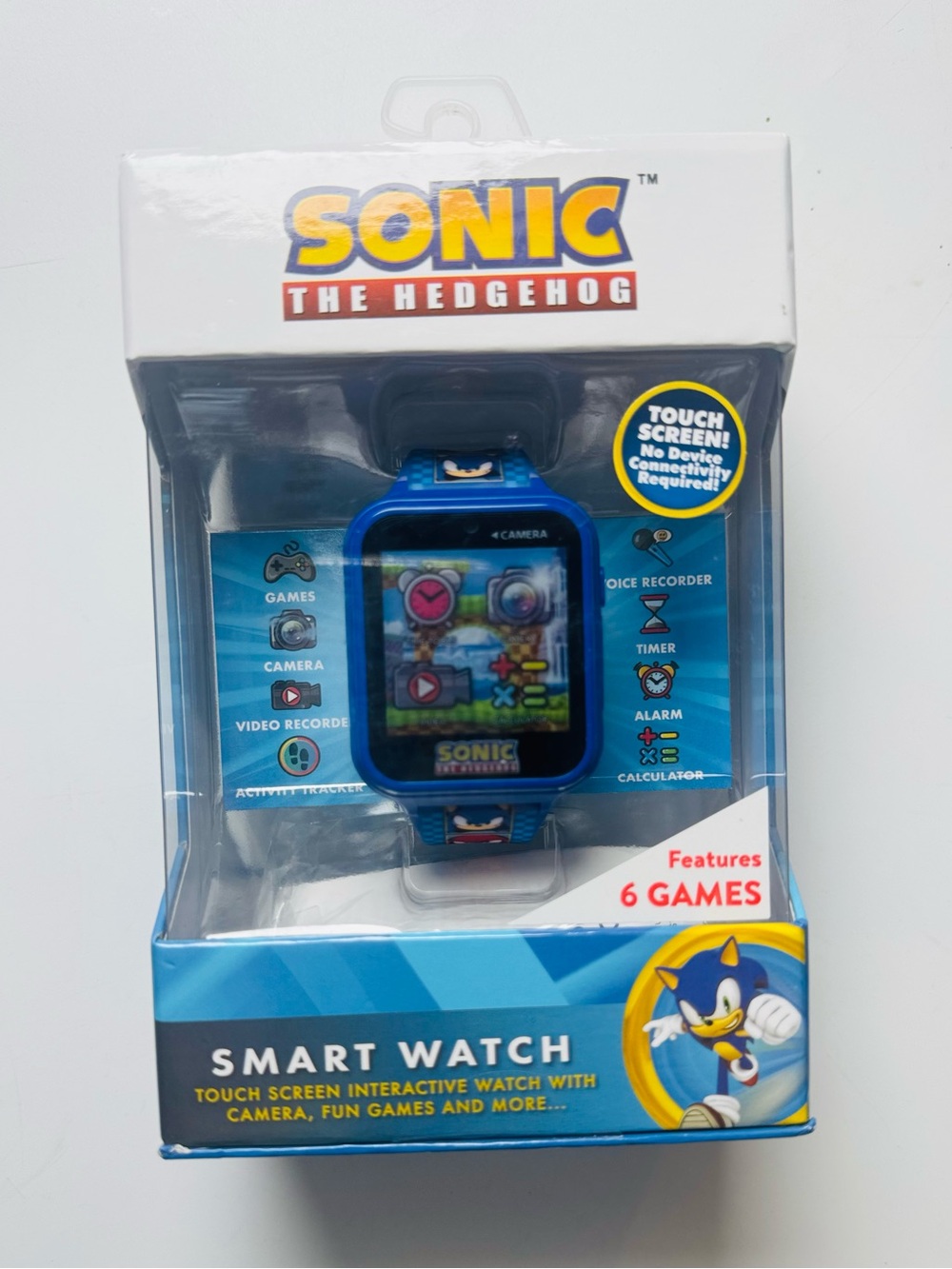 Sonic the Hedgehog Blue Kids Smartwatch- games, camera & more